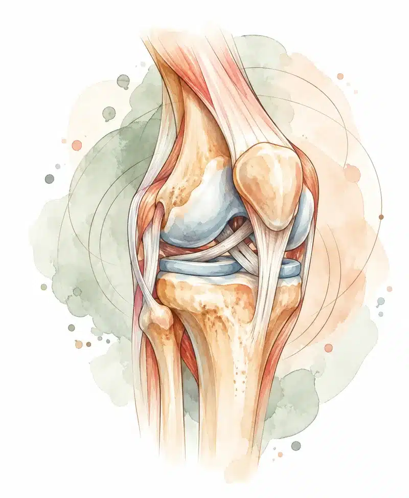 Watercolor illustration of the knee joint