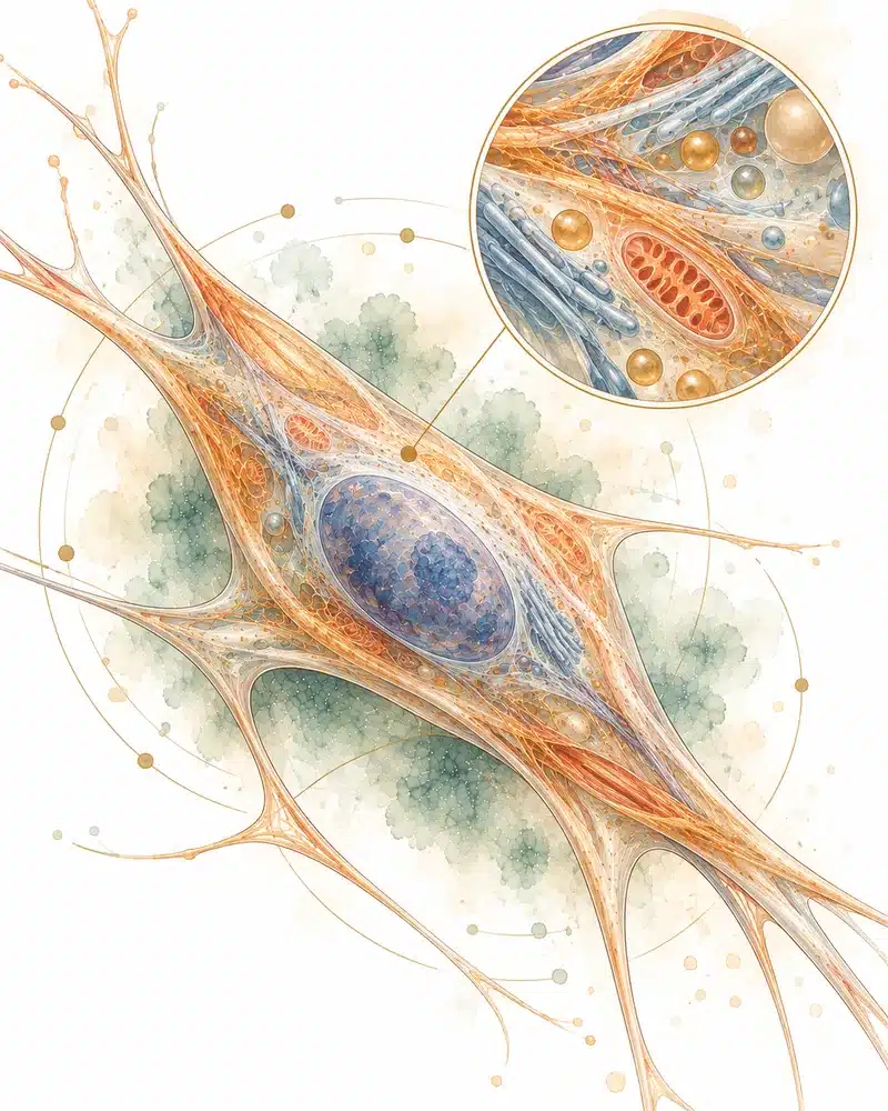 Watercolor illustration of a single mesenchymal stem cell
